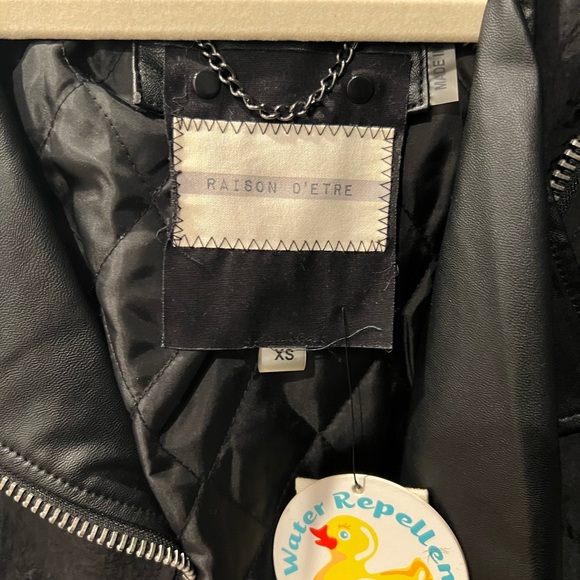 Raison D'etre | Blue Cropped Moto Jacket Black Faux Leather Zip Cuffs Small - Picture 5 of 8